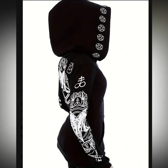 NWOT Mystical Baphomet Print Black Gothic Jacket - Picture 3 of 15